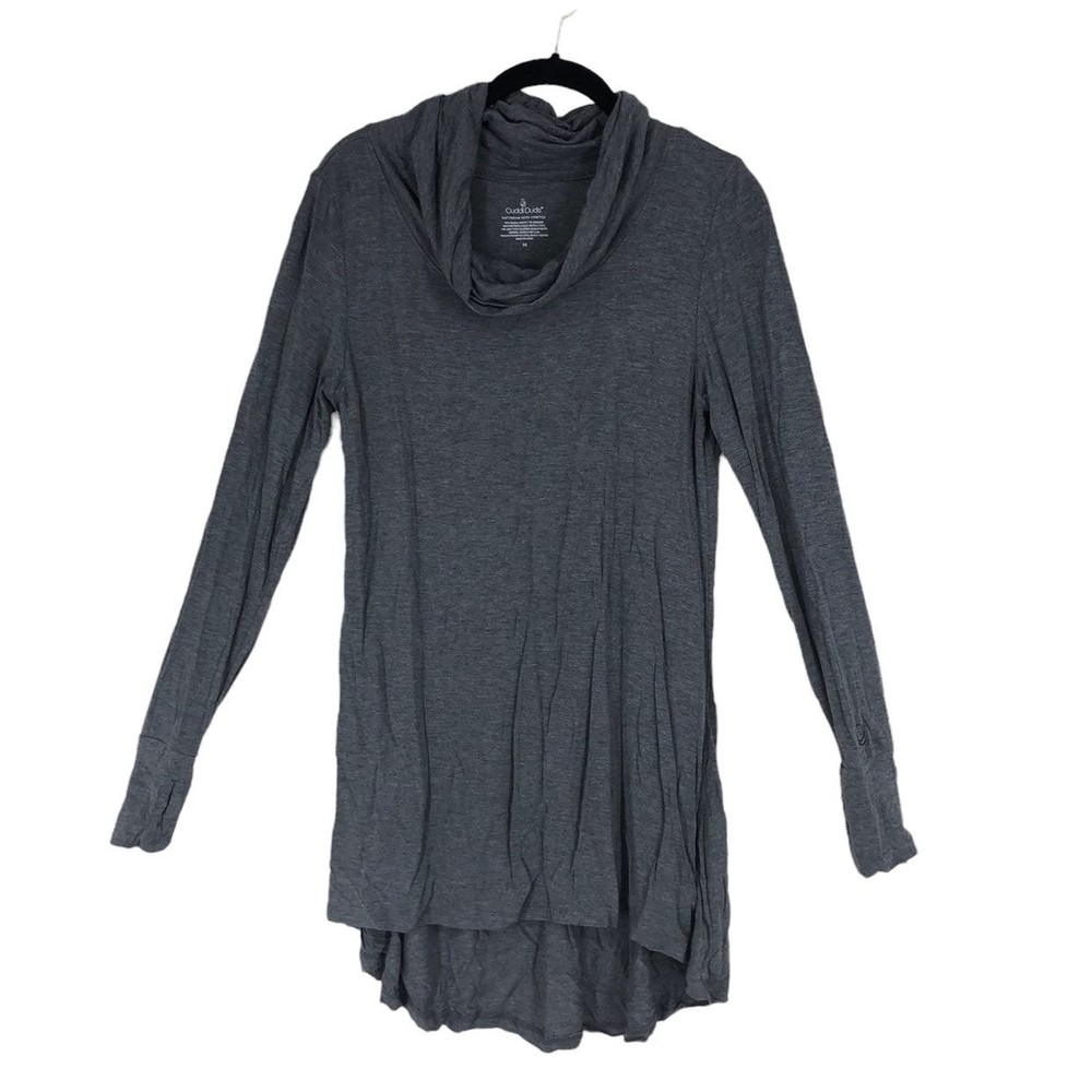 Gray Cuddl Duds Cow Neck Tunic w/ Hi/Lo Hem and Thumb Holes at the Cuffs sz M